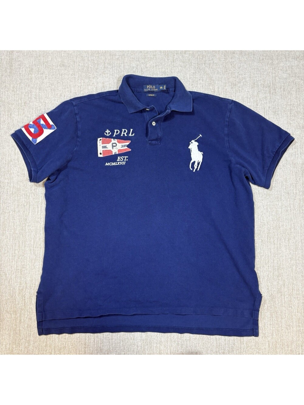 Polo Ralph Lauren PRL Yacht Club Big Pony Mens XXL Navy Patch Polo Custom Fit